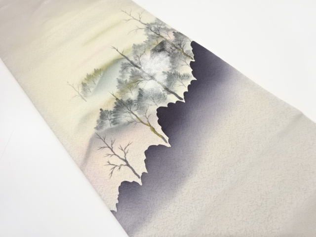 アンティーク　手描き山里風景模様袋帯（材料）